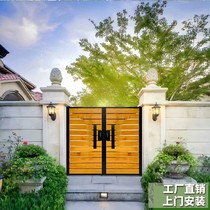 Courtyard door modern garden door villa door outdoor stainless steel Chinese imitation wood aluminum art alloy country yard door