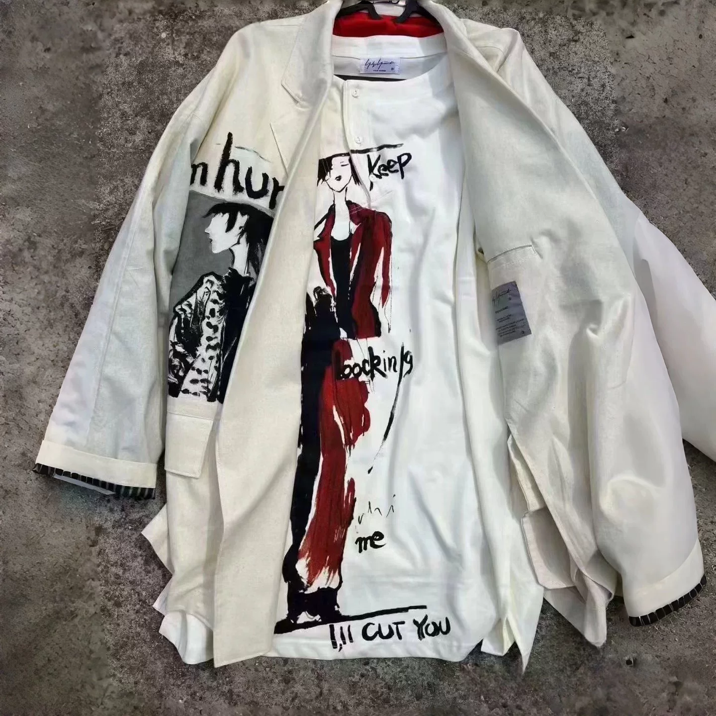Стиль Йодзи Ямамото 17SS независимый Асукара Юка ручная роспись принта Henry воротник короткие рукава внутри футболка