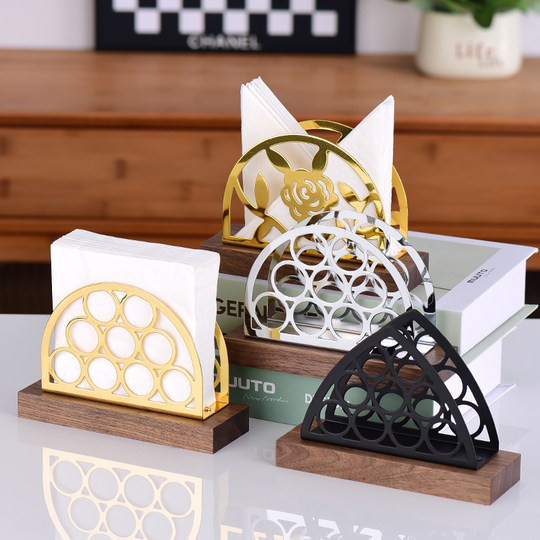 New Chinese-Style Walnut Napkin Holder Solid Wood Tissue Rack Hotel Restaurant Tissue Storage Box Vertical Desktop Square Paper Holder
