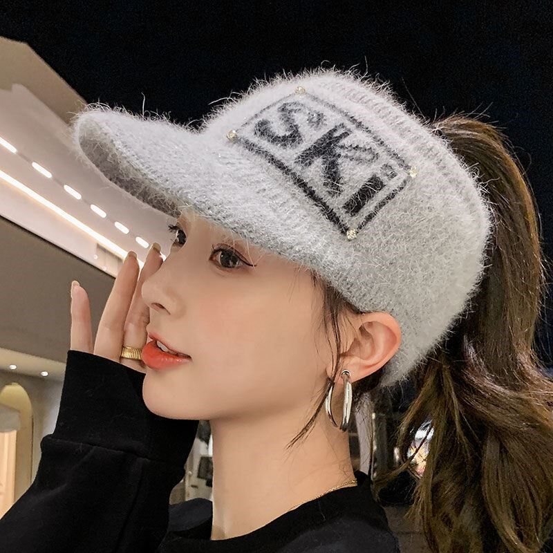 Hat suitable for high ponytail Korean version of net red tide empty top wool cap girls thick warm knitting in autumn and winter