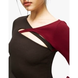 Tr Она горячая малиновая ядро ​​шоколадное коричневое вино красное контрастное сплайсинг нерегулярный полый дизайн верхняя рубашка