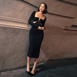 Тр ее горячих короля жареных сестер черные копание с длинным рукавом годовой встречи в Хэллоуин -глаз, наклоняющееся горячее платье