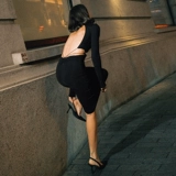 Тр ее горячих короля жареных сестер черные копание с длинным рукавом годовой встречи в Хэллоуин -глаз, наклоняющееся горячее платье