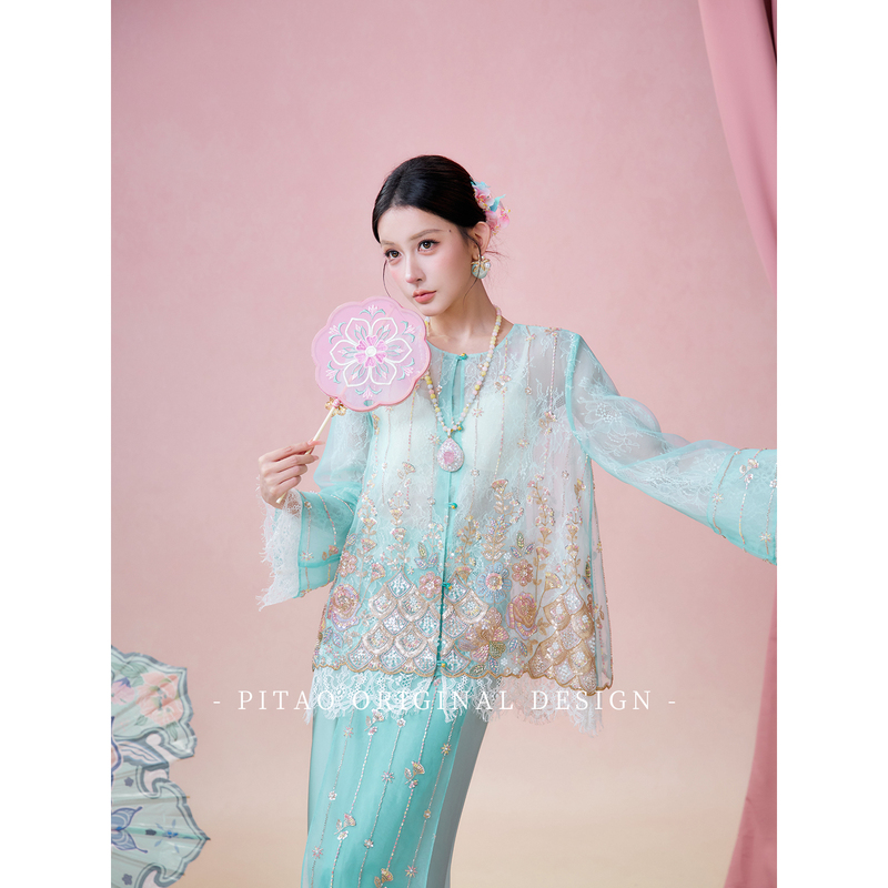 Dubaipipao Original Design'Only This Green' New Chinese Style Shirt for Women, Summer Beaded Lace Cardigan, National Style Top Dubaipipao Original Design'Only This Green' New Chinese Style Shirt for Women, Summer Beaded Lace Cardigan, National Style Top