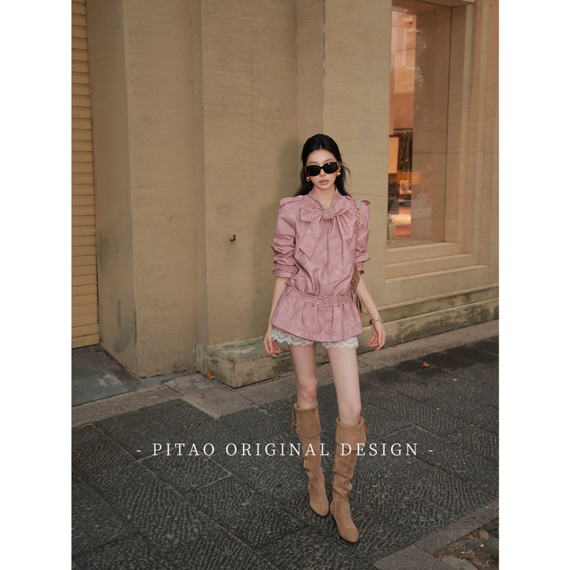Dubaipipao Original Design'Wumandu' Korean Style Waist-Cinching Tie-Up Jacket with Lace-Trimmed Shorts, Elegant Women's Suit