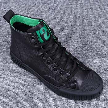 Korean counter european station genuine leather fashionable high-top men's shoes autumn and winter new trendy sneakers warm plus velvet men's boots