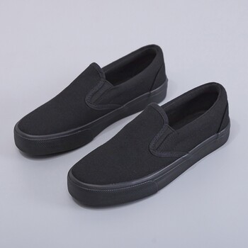 Slip-On White Canvas Shoes, Hand-Painted Black and White Canvas Shoes, Lazy Couple Shoes, Hospital Nurse Shoes, Rainier 227