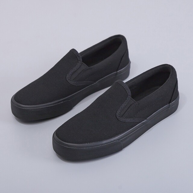 Slip-On White Canvas Shoes, Hand-Painted Black and White Canvas Shoes, Lazy Couple Shoes, Hospital Nurse Shoes, Rainier 227