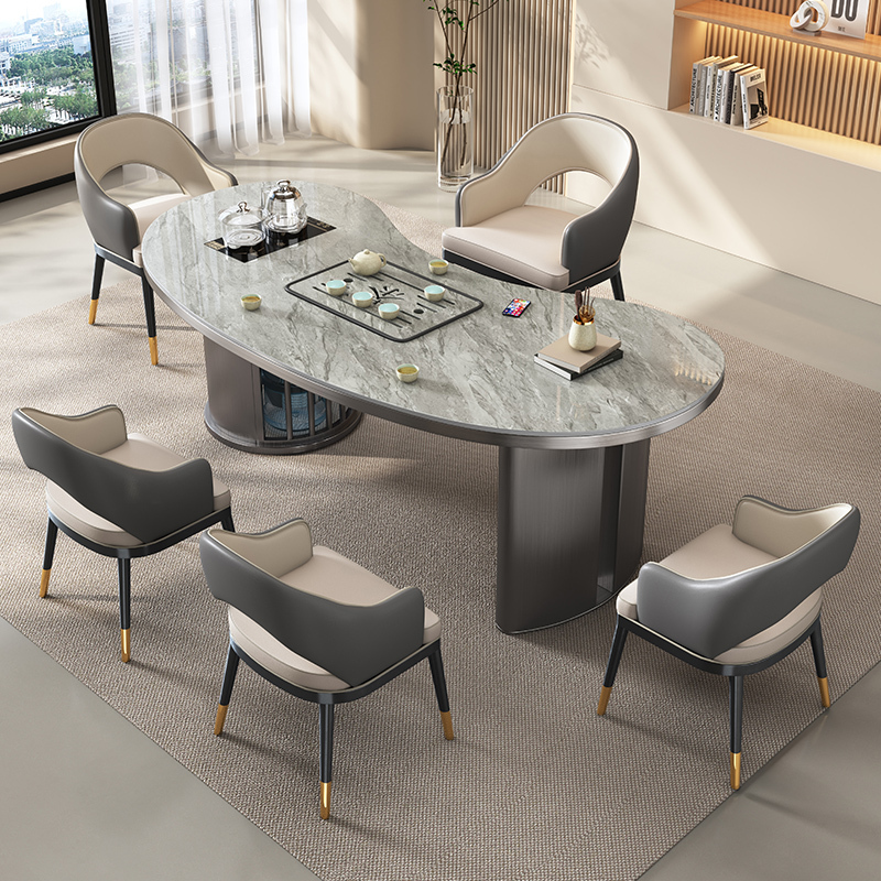 Slate Tea Table and Chair Set, One Table and Five Chairs, Modern Office Tea Table, Home Balcony Tea Making Table, Tea Set