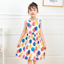 Childrens clothing 2022 summer girls printed sleeveless dress stitching casual sundress skirt for big girls loose cotton