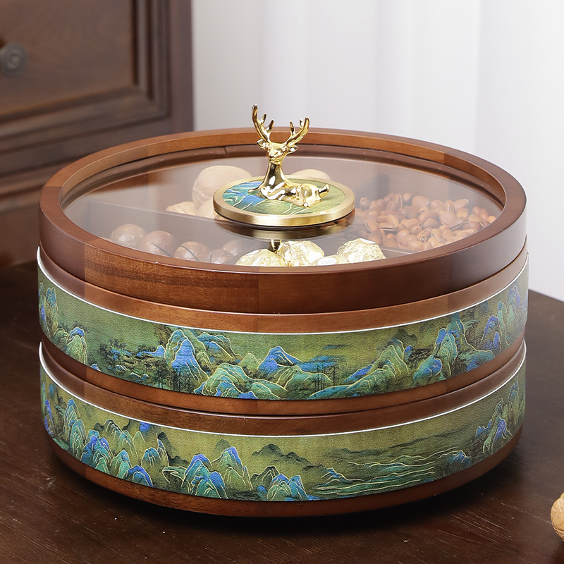 New Chinese light luxury solid wood dry fruit box home living room tea table melon seeds candy nut containing box candy box-Taobao
