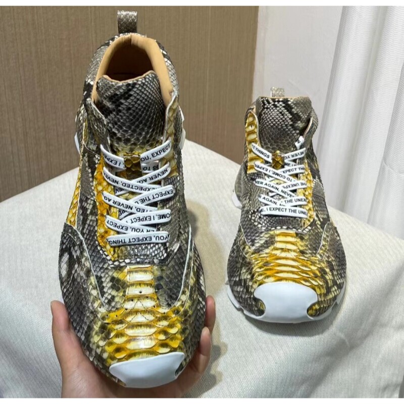 Imported Python Leather Men's Shoes 2024 Gold Dad Shoes European and American Fashion Casual High-End Height-Increasing Thick-Soled Genuine Leather Shoes Imported Python Leather Men's Shoes 2024 Gold Dad Shoes European and American Fashion Casual High-End Height-Increasing Thick-Soled Genuine Leather Shoes