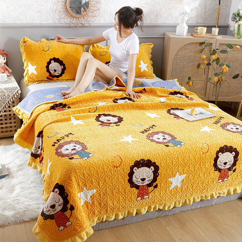 Crystal suede bed cover Three sets of milk suede tatami quilted bed linen Spring-autumn bifacial double-use large kang 2021 new