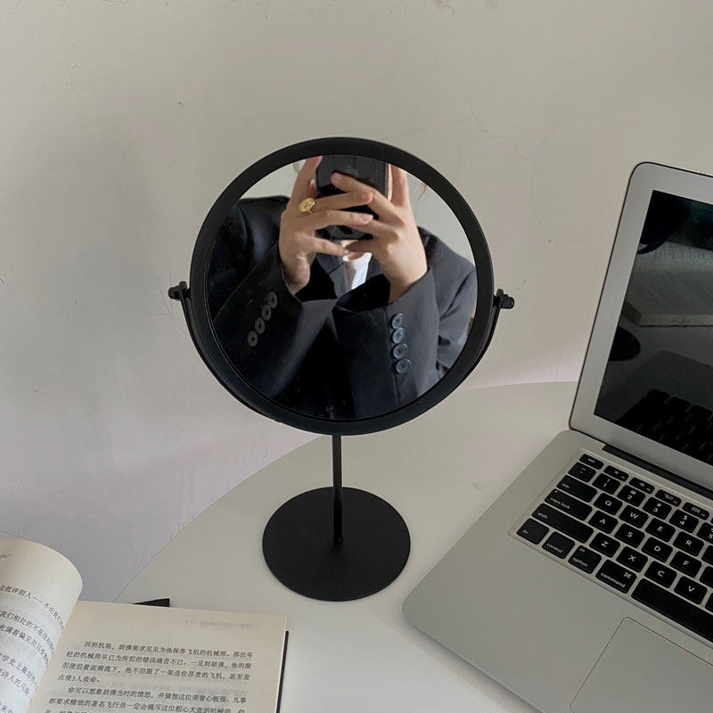 Mirror Student Dormitory Bedroom Desktop Black Round Ins wind make-up mirror Desktop Home Delicate Minimalist Dresser 