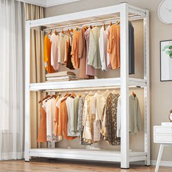 Double-Layer Floor-Standing Clothes Rack, Open-Style Simple Wardrobe, Assembled Children's Coat Rack, Storage Rack, Angle Steel Shelf