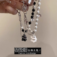 Black and white little ghost beaded bracelets niche cold style girlfriends high-end sweet cool hot girl student fashion accessories
