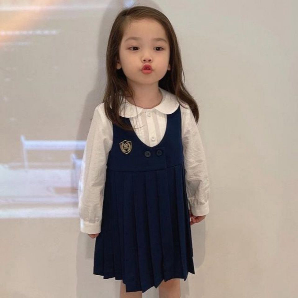 Girls net red suit spring 2022 new college style girl baby Western style long-sleeved vest skirt children's two-piece suit