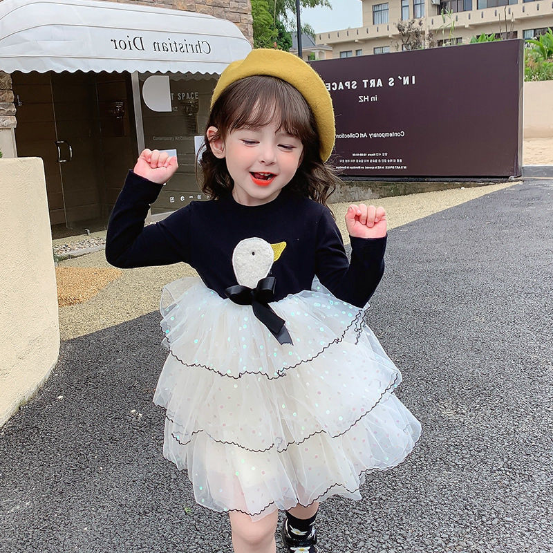 Girls dress autumn 2022 new Korean version of the net red ocean pie long-sleeved fluffy mesh cake early autumn princess dress
