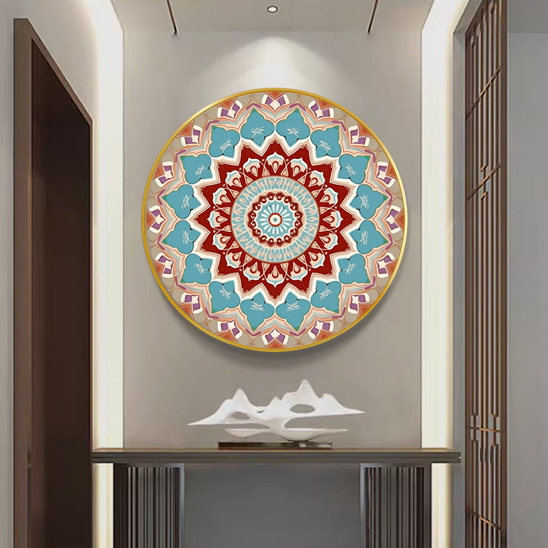 Tibetan Thangka Mandala Circular Decorative Painting Chinese-Style Living Room Beauty Salon Entrance Thai-Style Fortune-Attracting Mandala Hanging Painting