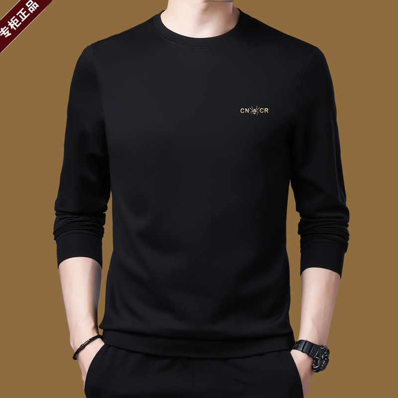 Authentic Italian Brand Pure Cotton Long-Sleeve T-Shirt for Men, Spring and Autumn Round Neck Sweatshirt, Casual Base Shirt, Trendy Top