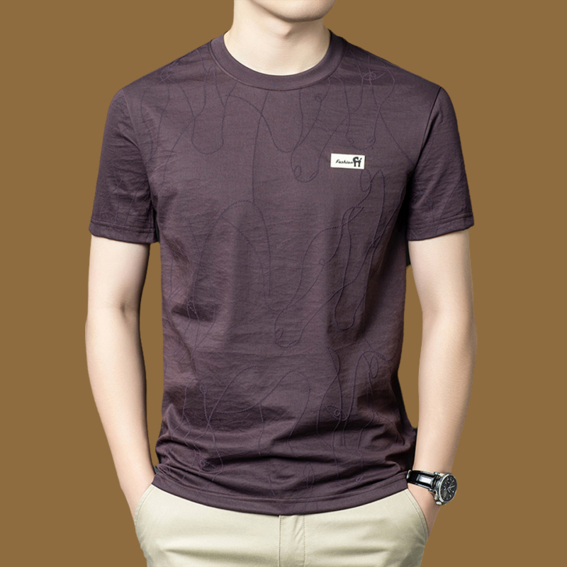 Italian Genuine Business Casual 2026 New Short-Sleeved T-Shirt for Men, Round Neck, Loose, Trendy, Imitation Linen Base Shirt