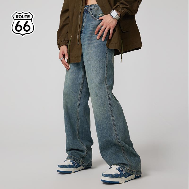 Route66 American Style Trendy Straight-Leg Jeans for Men and Women, Summer 2026 New Wide-Leg Loose Flared Long Pants