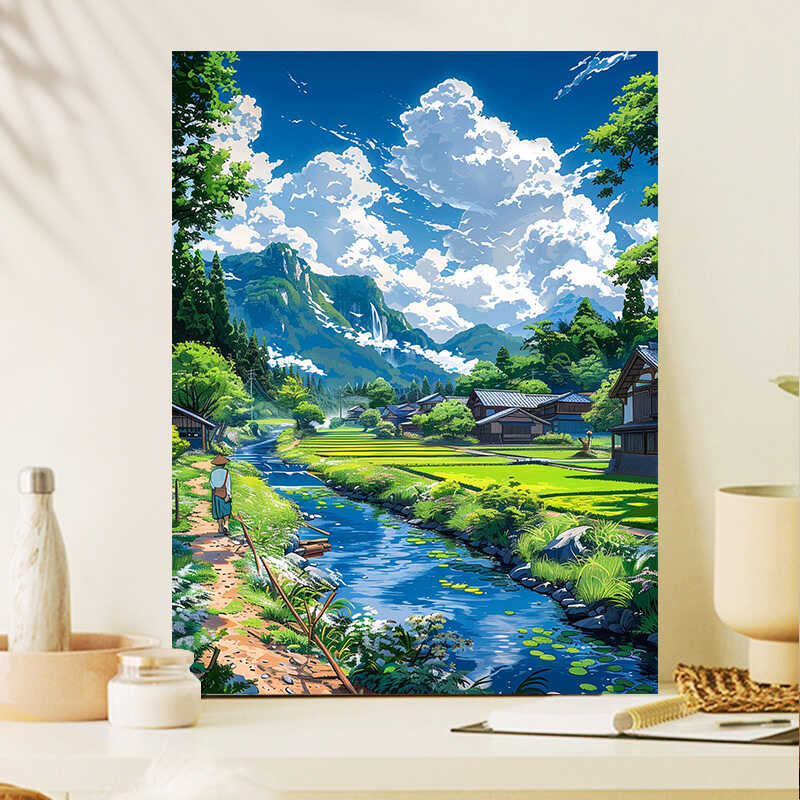 宫崎骏的夏天！DIY数字油画治愈系风景画，手绘油彩太绝了