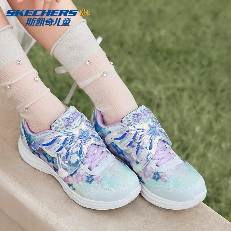 Skechers Girls' Sports Flashing Butterfly Shoes Light-Up Breathable Children's Shoes