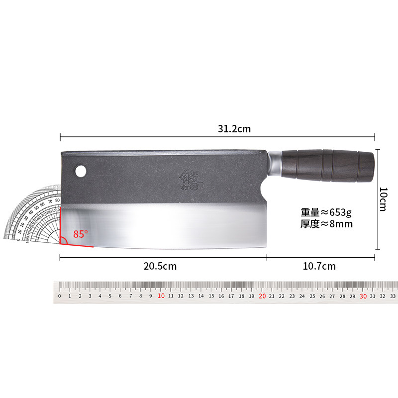Bearing Steel Old-Fashioned Hand-Forged Dual-Purpose Chopping and Cutting Knife for Home and Commercial Use, Suitable for Cutting Bones, Barbecue, and for Use in Food Stalls