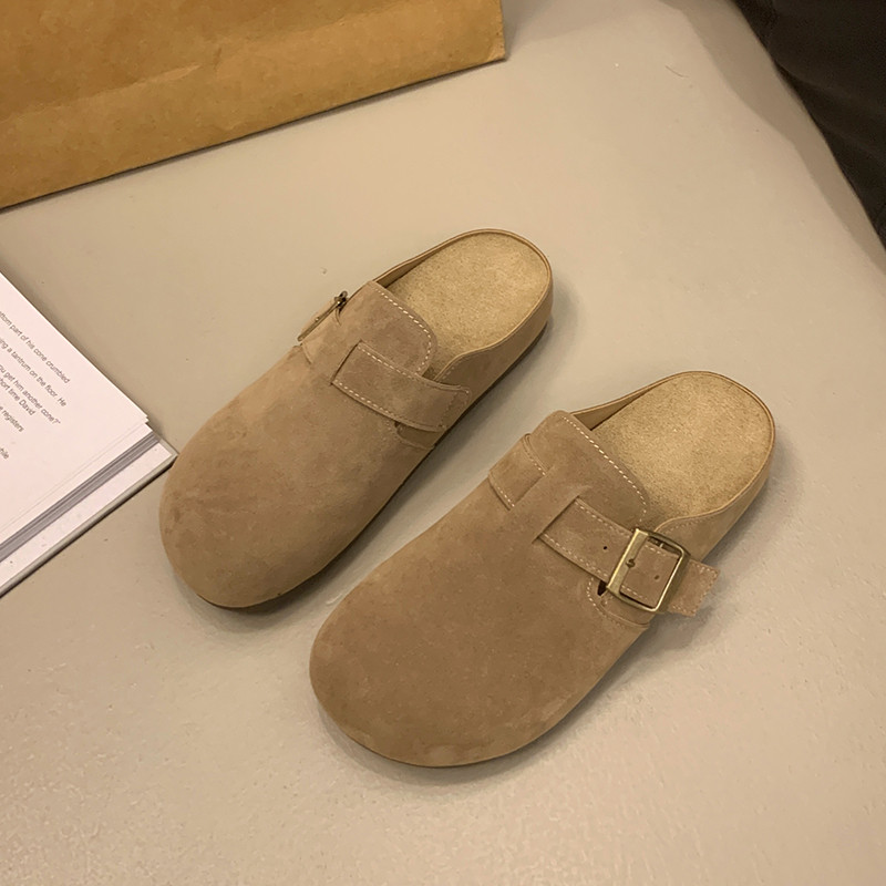 soft sole Genuine Leather Birkenstock Shoes for Women 2026 New Autumn Closed-Toe Outdoor Soft Sole Birkenstock Shoes Slip-On Half Slippers