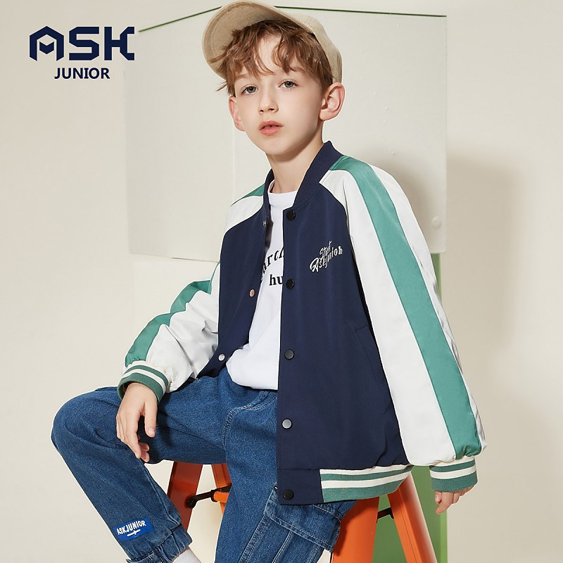 ASK boy's jacket spring and autumn 2022 new Western style Korean version of the children's baseball uniform spring clothing male big boy jacket top