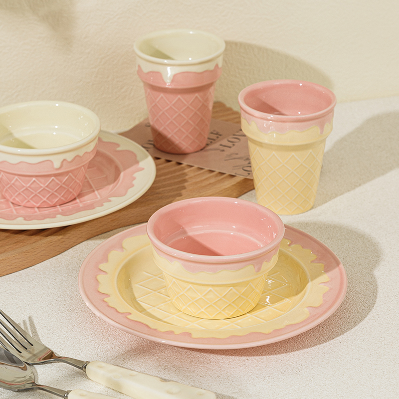 Korean-Style Ceremonial Tableware Yogurt Bowl Oatmeal Dessert Bowl High-End Ceramic Hand-Held Cup Ice Cream Breakfast Plate