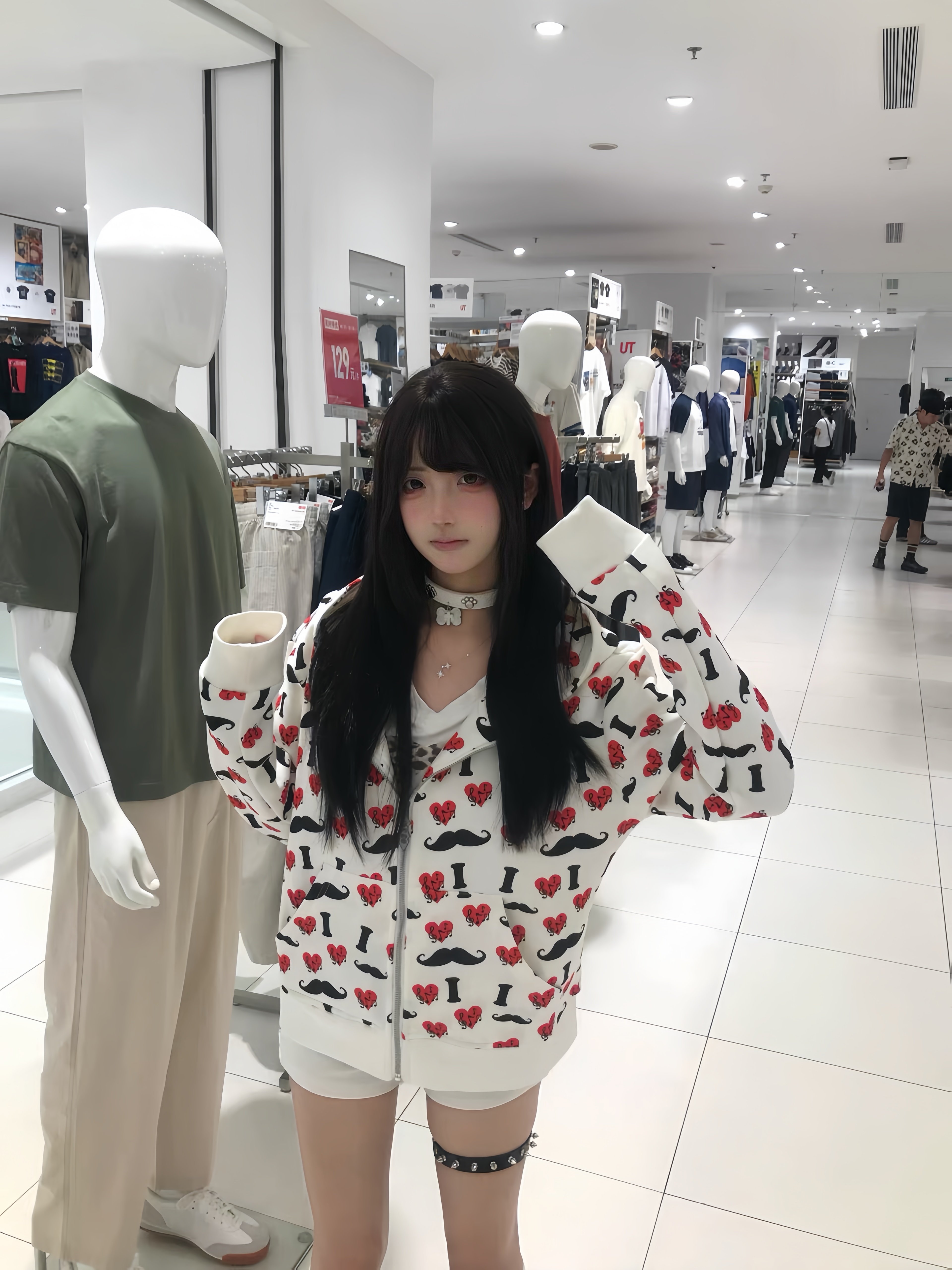 美式复古满印爱心小胡子连帽卫衣女秋冬新款宽松潮牌情侣开衫外套
