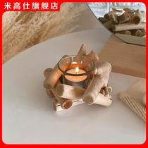 ins Korean style simple log driftwood candle holder pastoral style glass creative ornaments photo props decorations