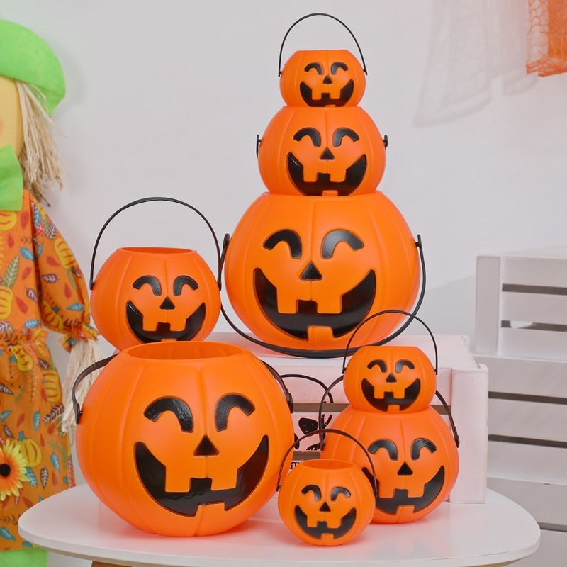 Halloween Pumpkin Lantern Children Hand Pumpkin Bucket Candy Jar Kindergarten Activity Performance Luminous Toy Gift-Taobao