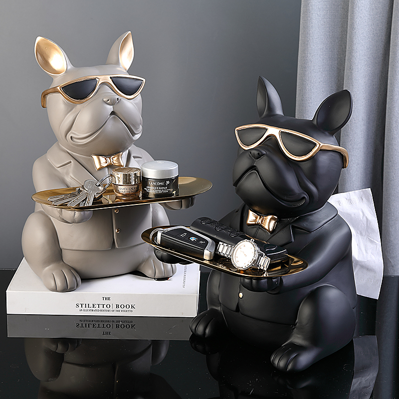 Net Red Fou Dogfight Dog Tissue Box Multifunction Living Room Light Lavish Decoration Tray Swing Piece Creative Tea Table Tabletop Crate-Taobao