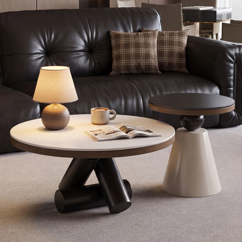 Italian Minimalist Geometric Slate Round Coffee Table Set for Living Room, Small Apartment, Light Luxury, High-End Feel, New Creative Tea Table Italian Minimalist Geometric Slate Round Coffee Table Set for Living Room, Small Apartment, Light Luxury, High-End Feel, New Creative Tea Table