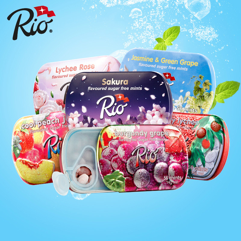 Rio Sugar-Free Mint Candy Fruit Candy Fresh Breath Kissing Candy Tin Box Refreshing Lozenges Candy Snacks