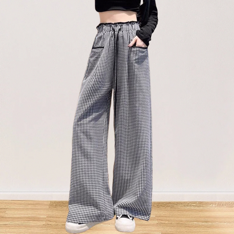 High-Waisted Wide-Leg Pants with Plaid Tie Design, Casual Pants, Fashionable, Slimming, Versatile, Loose-Fitting Summer Women's Pants High-Waisted Wide-Leg Pants with Plaid Tie Design, Casual Pants, Fashionable, Slimming, Versatile, Loose-Fitting Summer Women's Pants