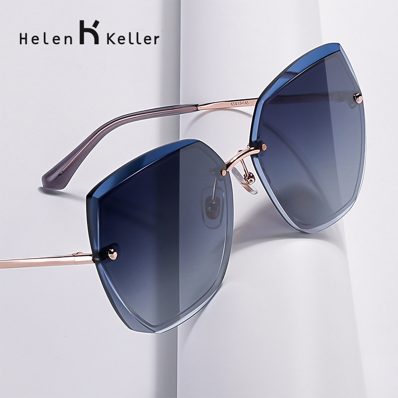 Helen Keller Gao Yuanyuan same sunglasses female anti-UV big face thin ins tide purple sunglasses