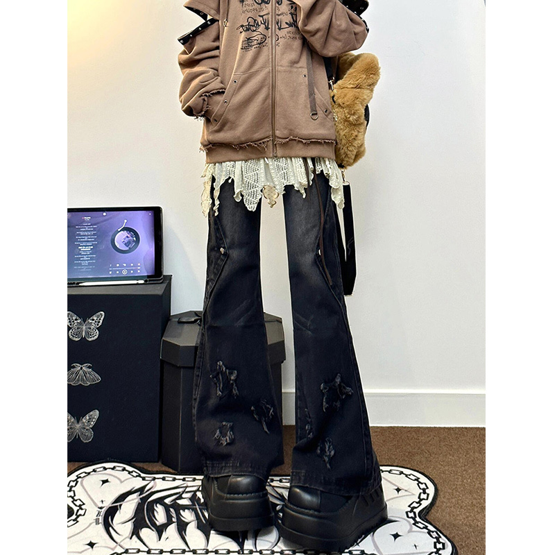 Subculture Y2K Black Flared Jeans for Women, Summer Design, Niche High-Waisted Slimming Pants, Plus Size for Chubby Girls