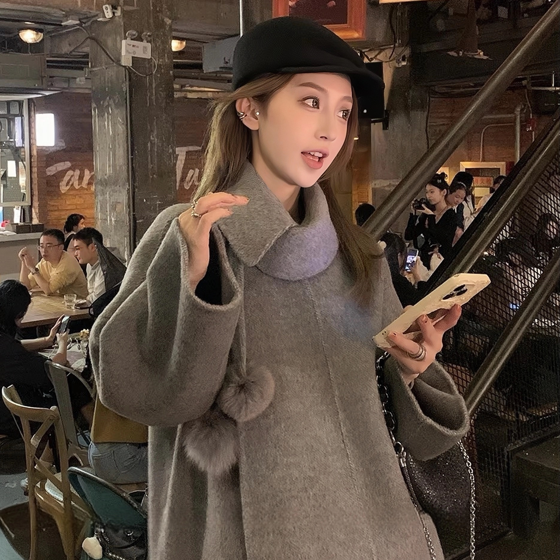 Women's Grey Double-Sided Cashmere Coat, 2026 Autumn/Winter New Style, High-End Korean Style, Mid-Length Wool Cape Coat