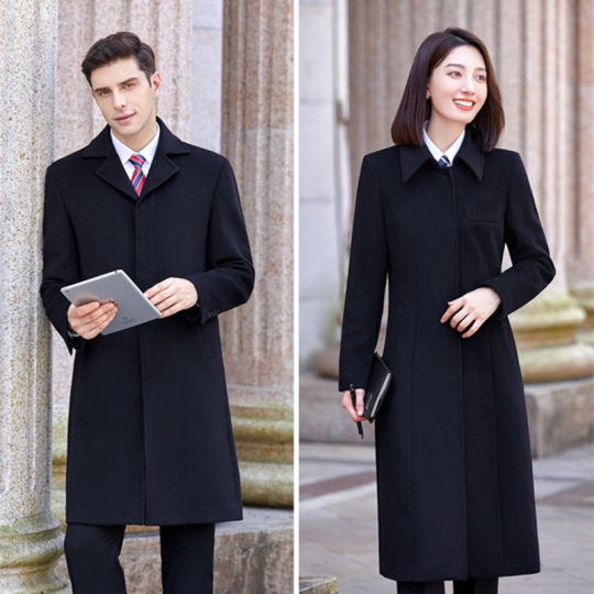 High-End Professional Woolen Coat Workwear for Men and Women in Autumn and Winter, Hotel Administrative Front Desk Reception Cashmere Woolen Coat Work Uniform
