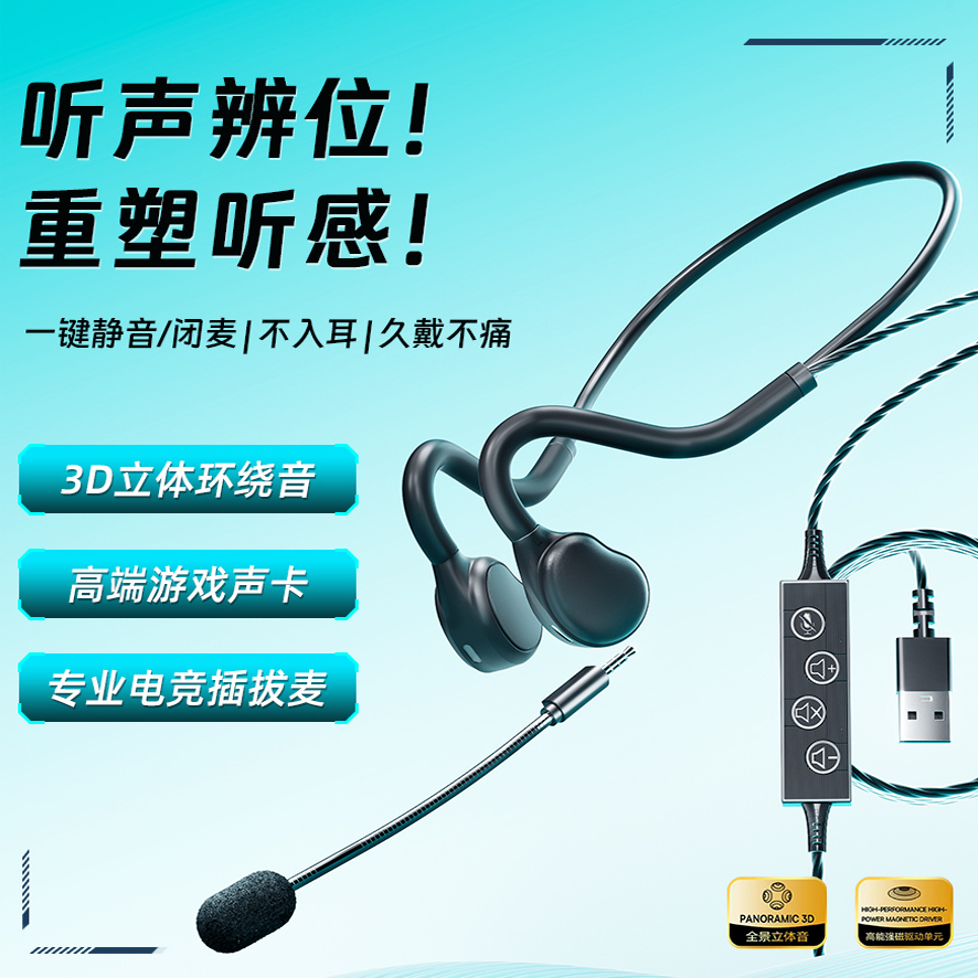 Eスポーツゲーム専用非インイヤーコンピュータヘッドセットUSBデスクトップ有線ヘッドマウント吊り耳型fpsチキンを食べるヘッドセット