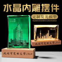 Crystal colorful luminous interior carved landmark building floor model customized school library building factory door decoration