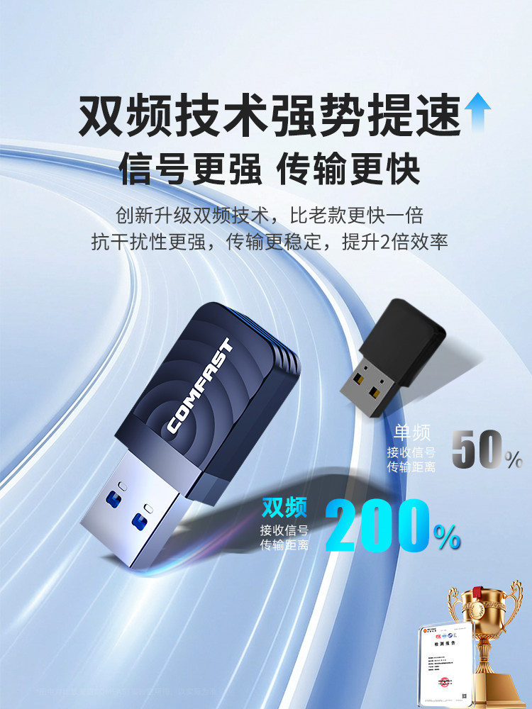 Comfast Driver-Free USB Wireless Network Card Desktop Laptop Wifi Receiver 5g Dual-Band Portable Wifi Gigabit Wireless Network Signal Receiver Cf-812Ac