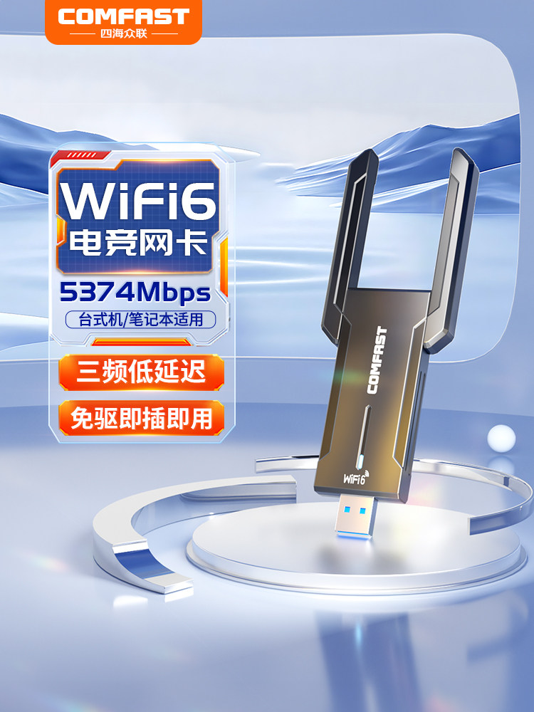 Wifi6 Gaming Wireless Network Card, Driver-Free, Gigabit 5g Tri-Band 5400m Signal, Wall-Penetrating, External Usb3.0 Desktop and Laptop Wifi Receiver Comfast Cf-972Ax