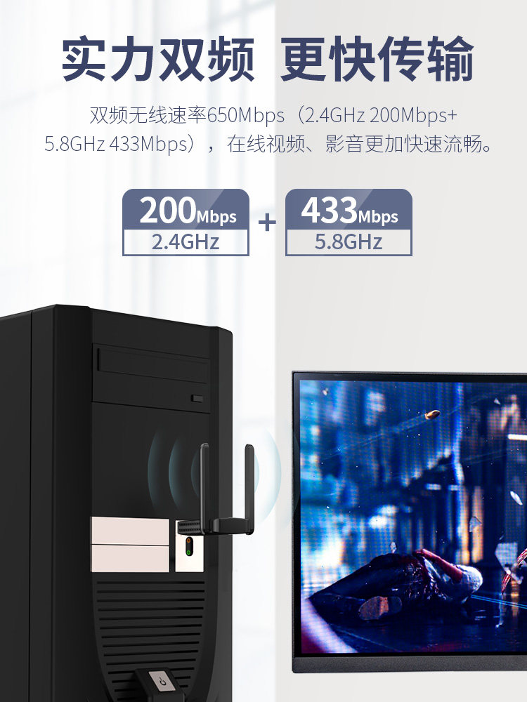 [Plug and Play] Cf-822Ac Comfast Dual-Band 650m Driver-Free Wireless Network Card Desktop Computer Wifi Receiver Laptop External 5g High-Power Wall-Penetrating Wireless Network Card