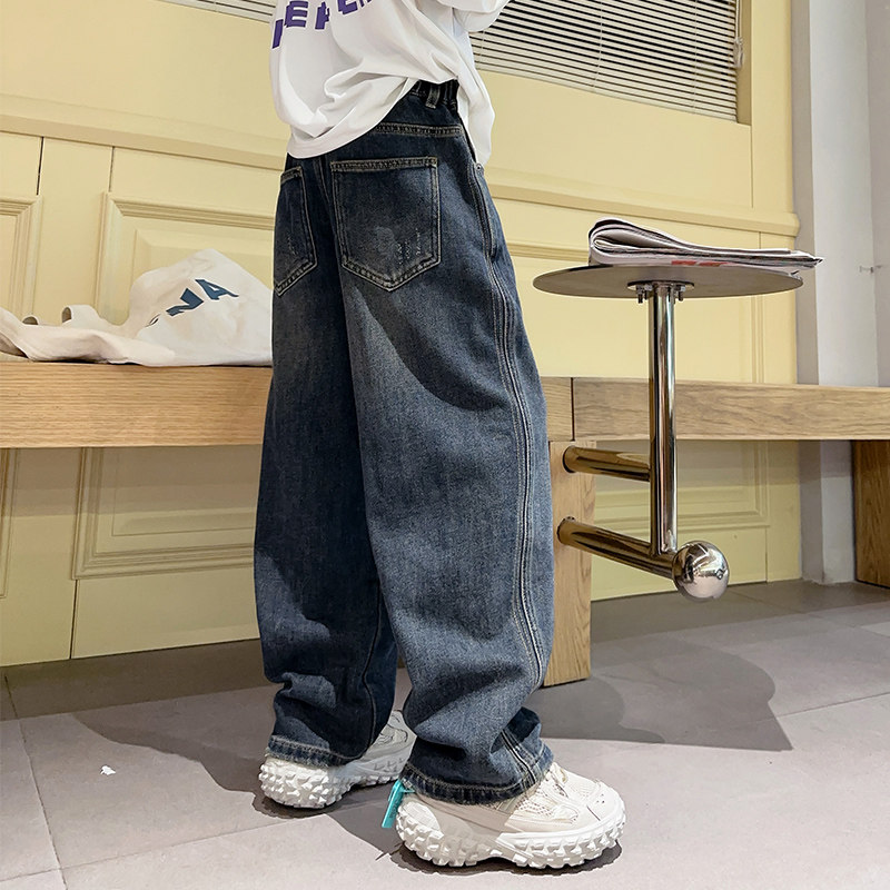 Детская одежда, осенние брюки для мальчиков, весенние и осенние модели, новый стиль 2025 года, повседневные джинсовые брюки для больших детей, осенний тренд для мальчиков