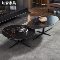 Italian rock board coffee table TV cabinet combination simple oval marble round small apartment modern Nordic household